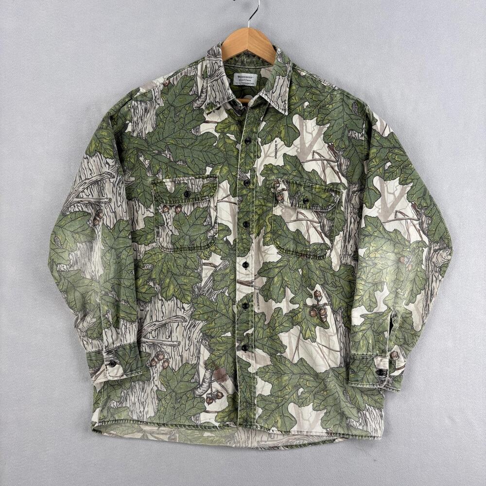 Woodseye Shirt Mens XL Green Oak Leaf Camo Hunting Long Sleeve Button-Up